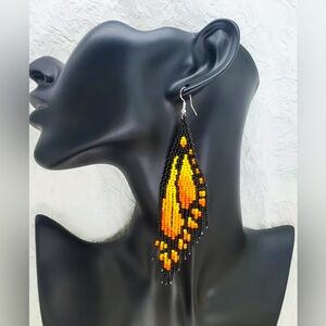 Stunning “Mariposa Flame" Seed Bead Butterfly Wing Earrings.